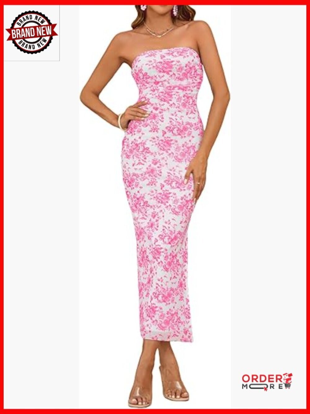 Floral Bodycon Maxi Dress Strapless Tube Top Long Dress